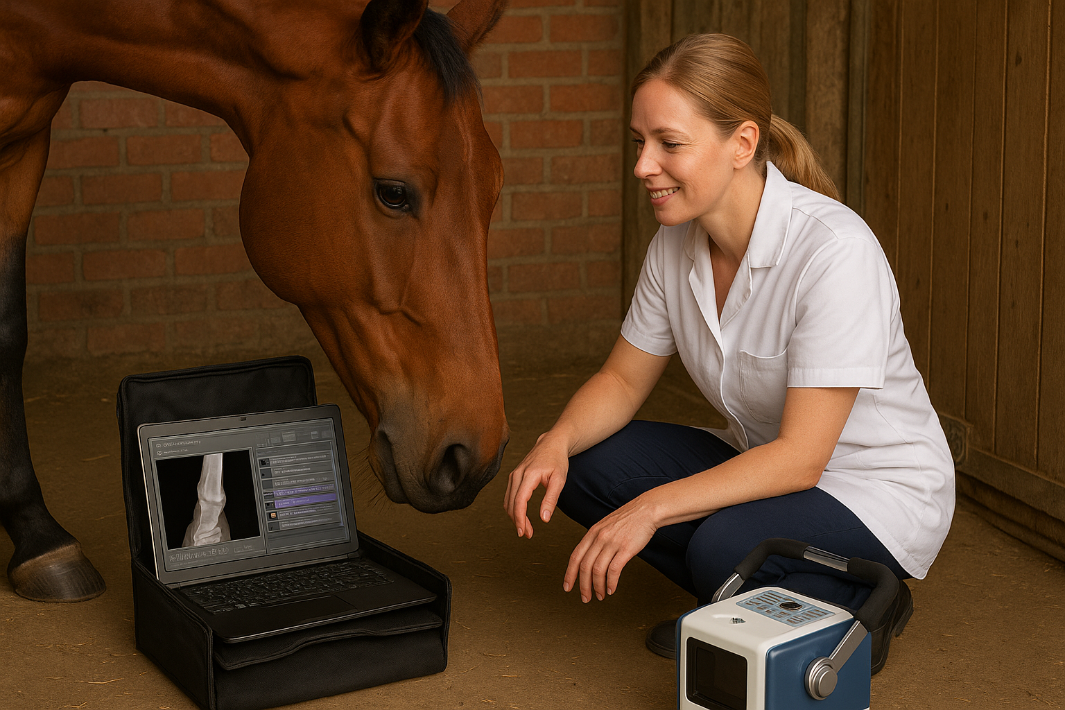 Pferdetierärztin bei der Röntgenuntersuchung